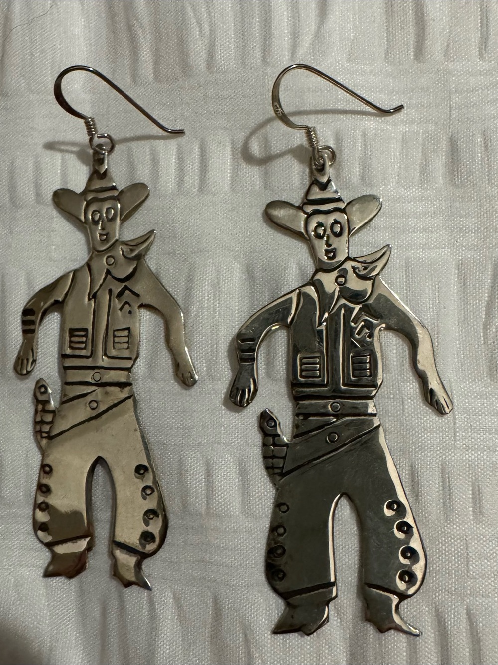 Vintage Taxco style 925 Sterling Silver Cowboy Dangle Earrings Western Novelty